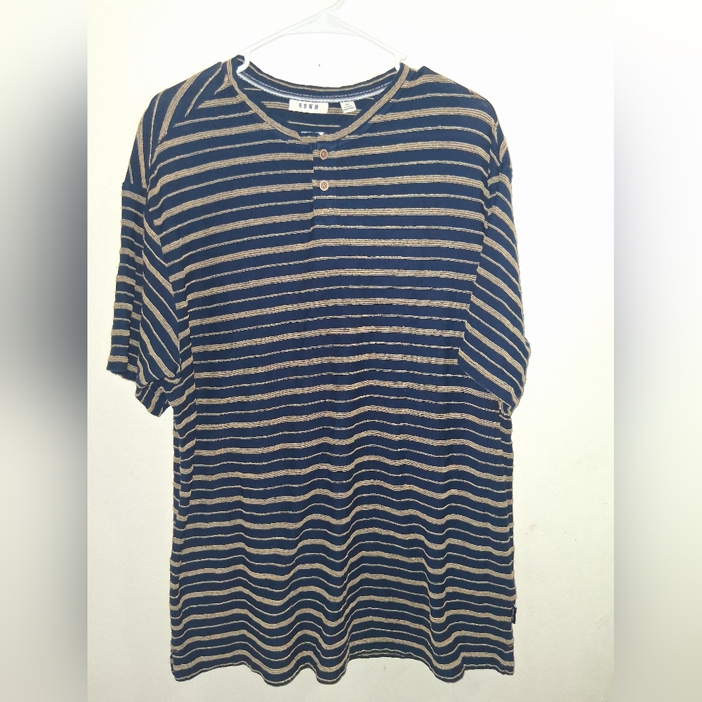 ROWN Blue and Gold Striped Short Sleeve Tee